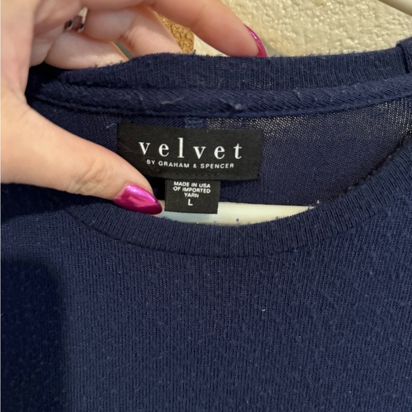 Velvet by Graham & Spencer Navy Knit Top Size Large - Picture 2 of 6